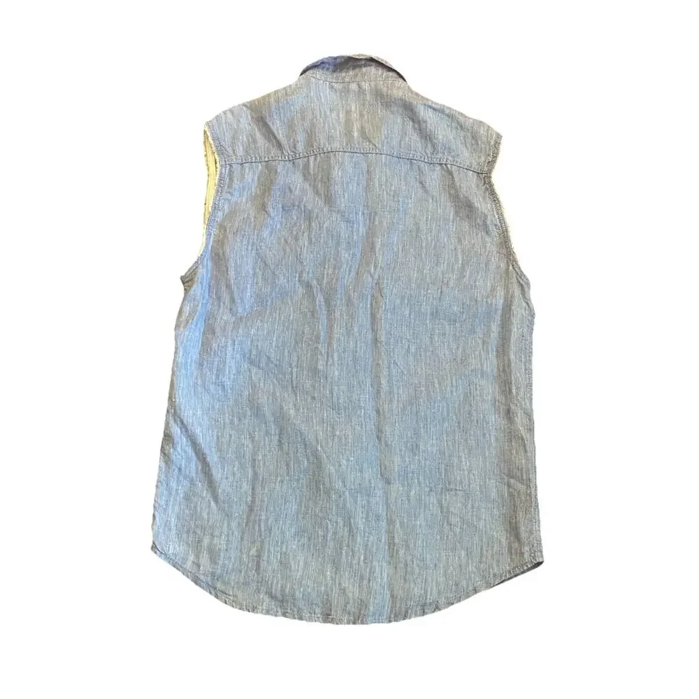 sandro linen vest top blue denim look chambray button up pockets size 1 - Picture 2 of 5